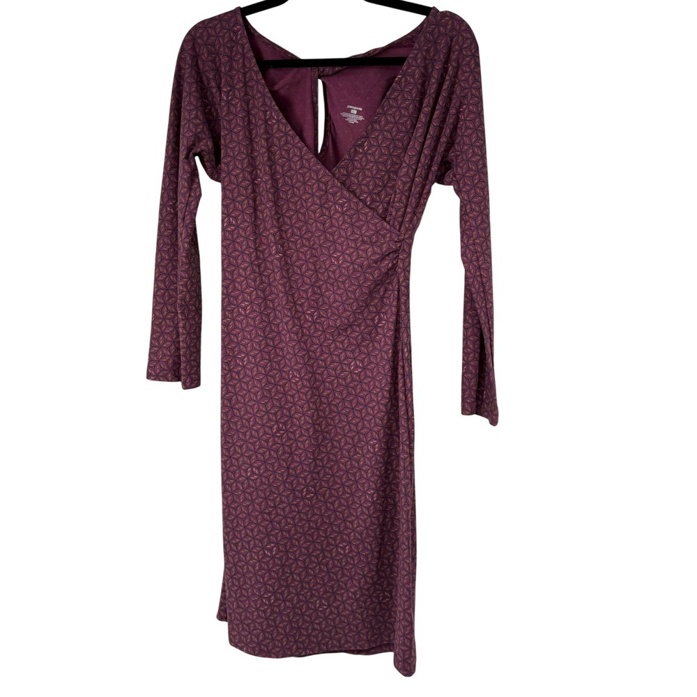 Patagonia Organic Cotton Long Sleeve Dress Geometric Print Purple Size L